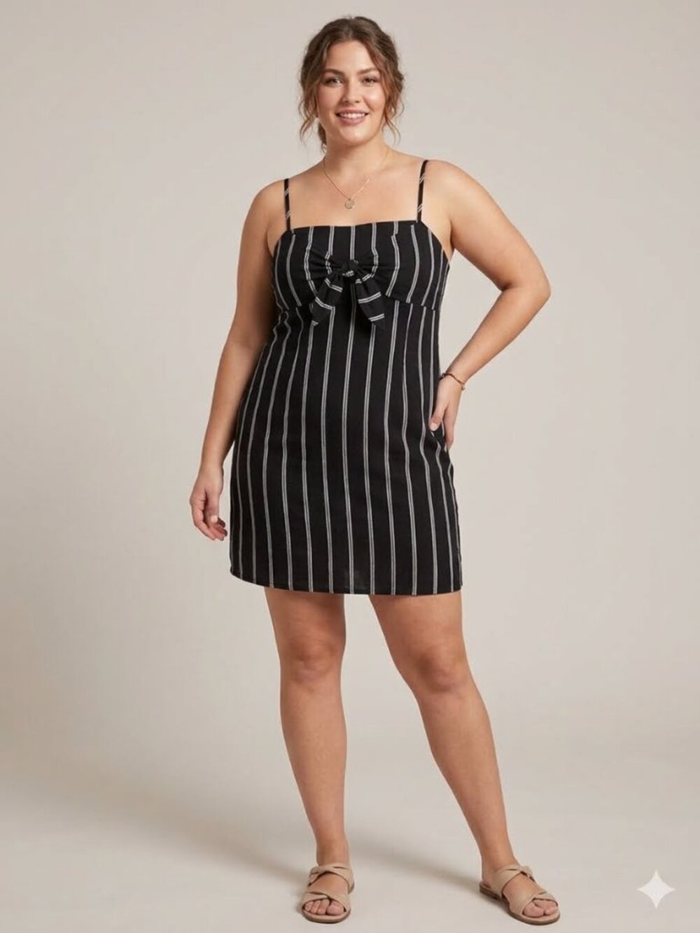Billabong Straight Around Linen Blend Tie-Front Mini Dress Sz L Coastal Casual
